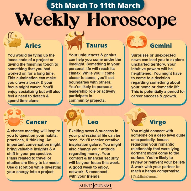 Weekly Horoscope For Each Zodiac Sign(5th March to 11th March)