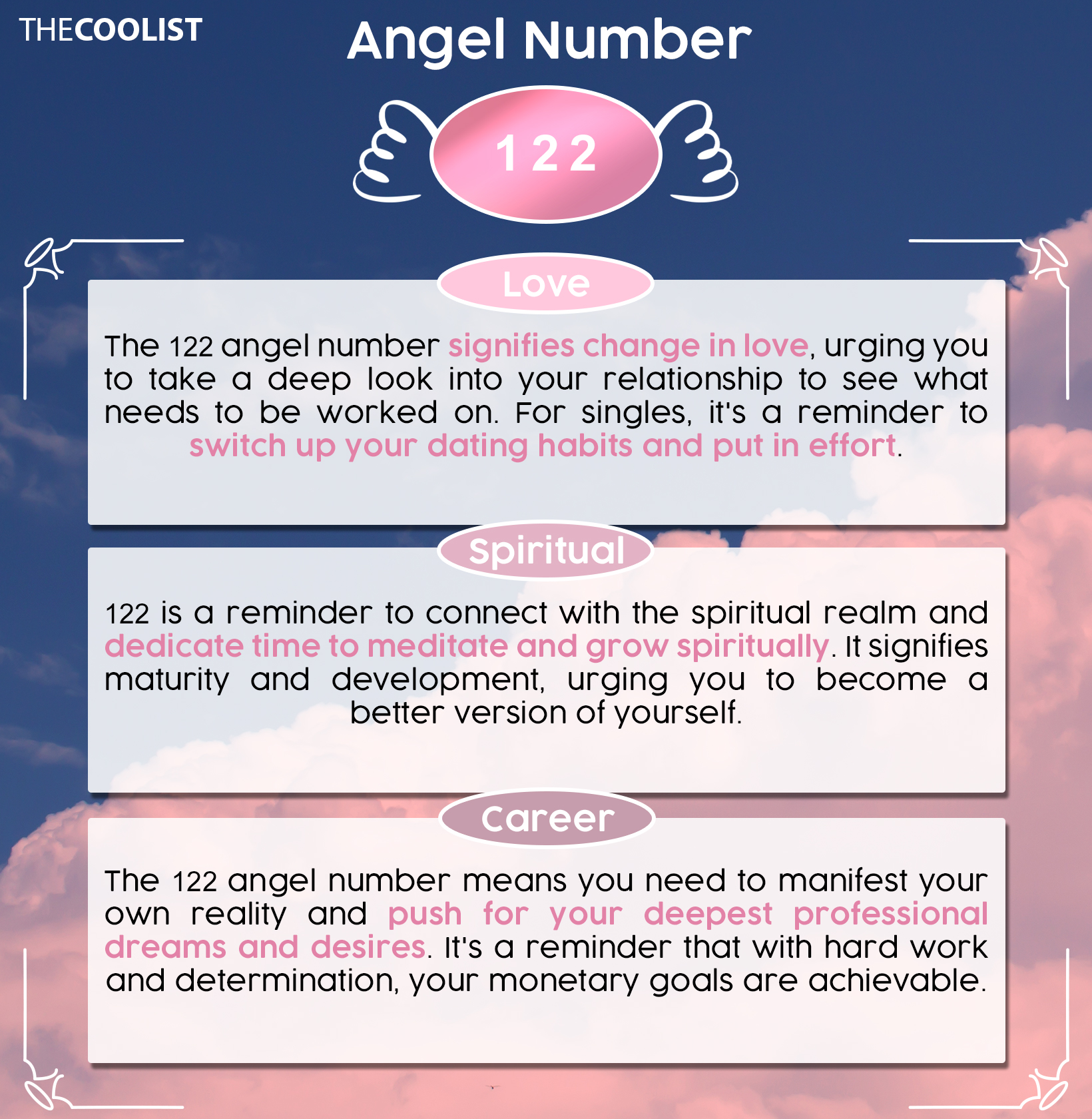 Chart for angel number 122 meaning 