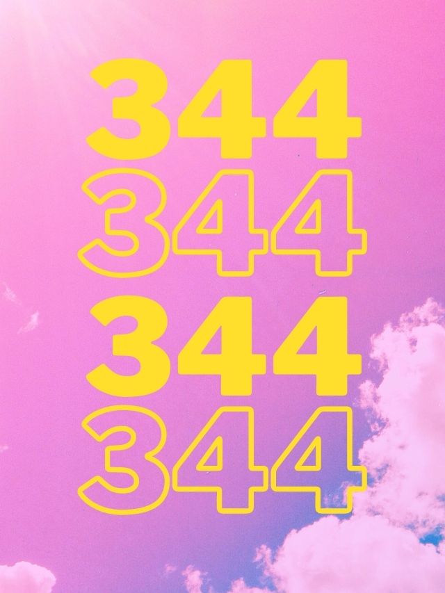 344 angel number meaning repeated in yellow on pink sky